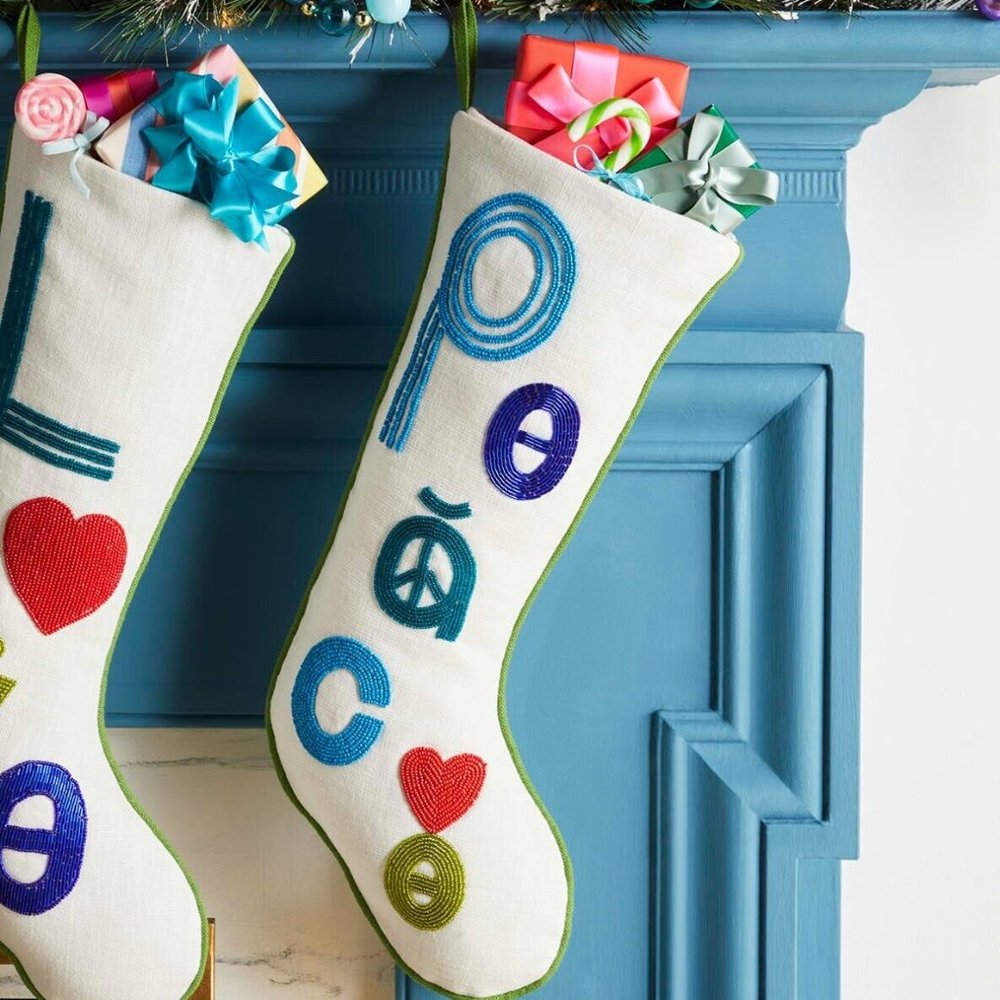 Jonathan Adler Peace Beaded Holiday Stocking